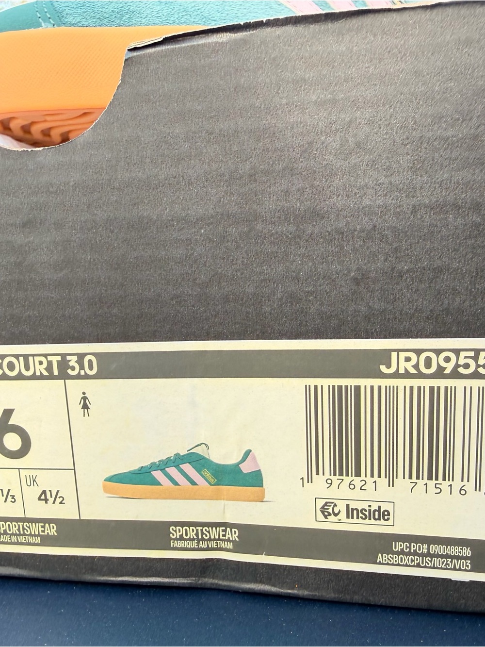 adidas Teal Suede Sneakers with Pink Stripes and Orange Gum Sole - Picture 4 of 7